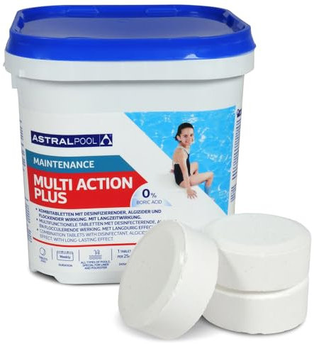 Astral Pool Multi Action Plus 5 kg - Langsam lösliche 250g Chlortabletten für Langzeitdesinfektion & Algenverhütung