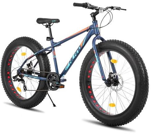 Hiland 24 Zoll Fat Tire Mountainbike für Jungen und Mädchen, 7-Gang Mountainbike, Doppelscheibenbremse, Strand und Schnee Fahrrad, Blau