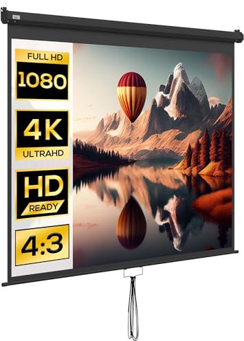 HOMCOM Telo per Proiettore da 100 Pollici Formato 4:3 ad Altezza Regolabile, Schermo da Proiezione in Tessuto e Metallo, 203x152 cm, Nero