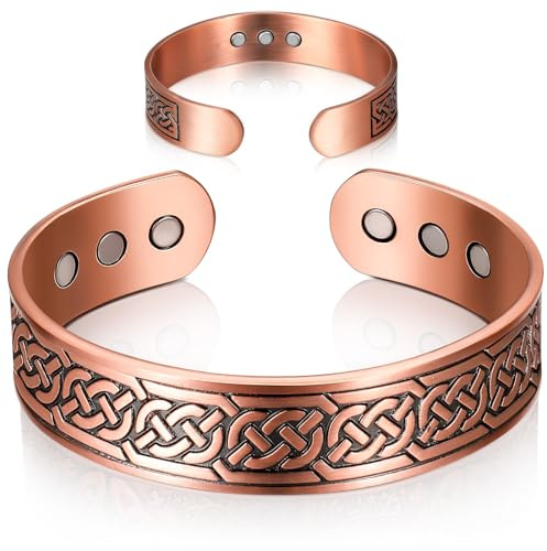 Otuuz Pulsera Magnética de Cobre para Hombre y Mujer Brazalete Magnético Puro Pulsera de Energía Hacha con 9 Imanes Tamaño Ajustable para Navidad Comuniones Cumpleaños Regalos (Bronce)