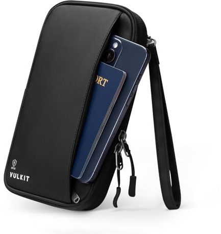 VULKIT Family Passport Holder Travel Wallet for 4 Passports RFID Blocking Travel Document Organiser Holiday Passport Case with Wrist Strap for Tickets Money Cards