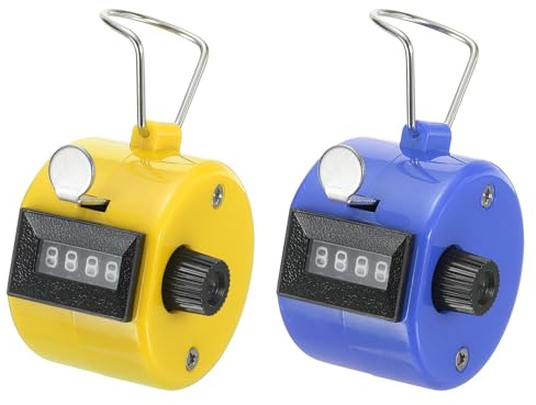 PATIKIL Compteur Clics, 2 Pièces 4 Chiffres Compteur Clics Manuel Mécanique Portable pour Coaching Tricot, Golf, Tours, Pêche, Jaune-Bleu