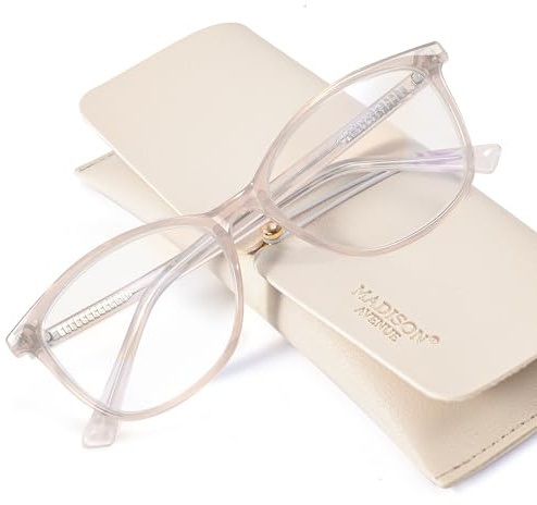Madison Avenue Blue Light Blocking Glasses Anti Eyestrain UV Glare Blue Light Glasses for Women TV Phone Computer Gaming Eyeglasses(Nude Pink)