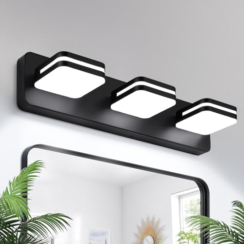 360° Rotate LED Bathroom Vanity Light Fixtures, 1300LM Acrylic Matte Black Vanity Lights for Bathroom, Modern Wall Lighting Fixtures Over Mirror Kitchen Living Room Hallway (Natural White Light 5000K)