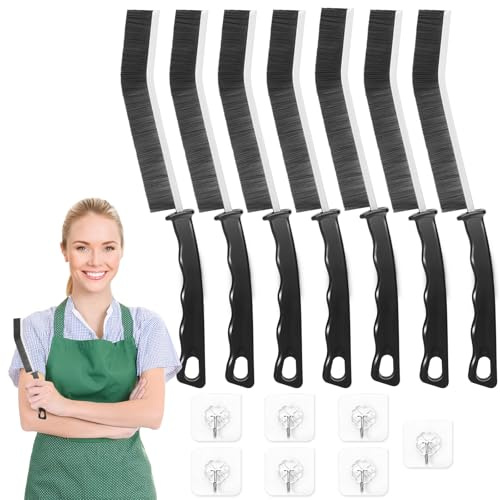 Cepillo de Limpieza de Hendiduras de Cerdas Duras,para Limpia Railes Ventanas,Cepillo Limpieza Baño Esquinas Muertas Ranuras para Azulejos Cocina,Fregadero de Cocina,Mango Curvado Ergonómico Manos