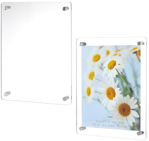 FINGERINSPIRE 2 marcos acrílicos transparentes flotantes, esquinas rectas con espaciador, 245 x 189 x 5,45 mm, acrílico rectangular, soporte para marcos de fotos para colgar para pantallas de