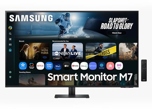 Samsung Smart Monitor M7 (S43FM702), Flat 43'', 3840x2160 (UHD 4K), Smart Hub con AI, Office 365, Gaming Hub, Speaker Integrati, Telecomando, WiFi, HDMI, USB-C