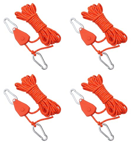 BEELUKY 4 Stück 4mm Verstellbare Seil Ratsche, 4m, Orange | Mit Seilspanner, Reflektierende Abspannseile, Für Sonnensegel