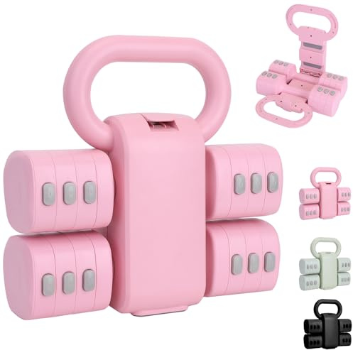 ZhaoCo Juego de Mancuernas Ajustables 2 en 1, Convertible en Pesa Rusa, 1/1,5/2/2,5 kg Cada Una, Pesas para Gimnasio Casero, Conjunto de Pesas Libres 4 en 1 para Mujeres con Ajuste Rápido (Rosa)