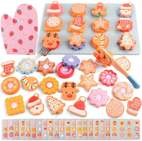 Jouet Bois Biscuit, Jeux Dinette en Bois Enfant, Accessoire Jeux Cuisine, Jeu de Rôle Pâtisserie à Biscuits, Jouet Éducatif Montessori, Cadeau Anniversaire Pâques pour Garçon Fille 3+ Ans