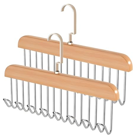2 Stück Gürtelhalter Kleiderschrank,Holz Kleiderbügel Mit 8 Haken,360 Grad Drehbarer Krawattenbügel,28 cm Holz Kleiderbügel Krawattemhalter,Für Schals,Krawatten,Gürtel,Hosenträger (Holzfarbe)