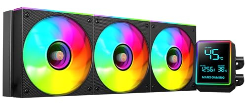Mars Gaming ML-LCDPRO360 Refroidissement Liquide AIO 600 W TDP, Écran LCD 2,8 Multimoniteur, Pompe 4e Gén Opti-Chamber avec Base en Cuivre, 3× Ventilateurs 120 mm ARGB Infinity Mirror, Noir