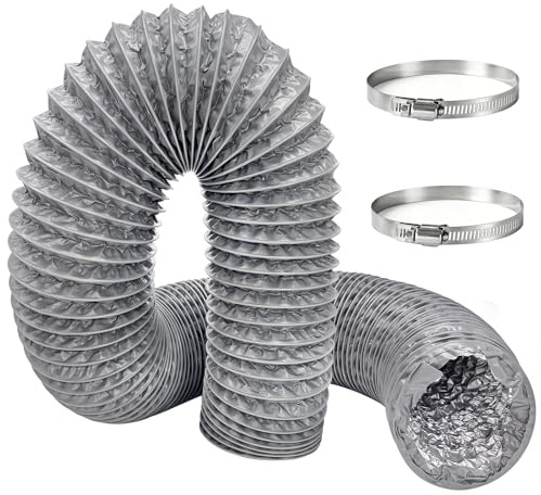 KELAV Tubo di Ventilazione Flessibile 100mm x 3m in Alluminio PVC con 2 Morsetti in Acciaio - Condotto per Aspirazione Aria, Cappe Cucina, Asciugatrici, Condizionatori Portatili e Idroponica