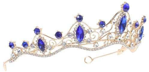Housoutil Diadème Baroque Couronne Mariée Or Strass Bleu Accessoire de Tête pour Mariage et Fête Bandeau Décoratif Élégant pour Soirée et Spectacle Ornement Coiffure Femme