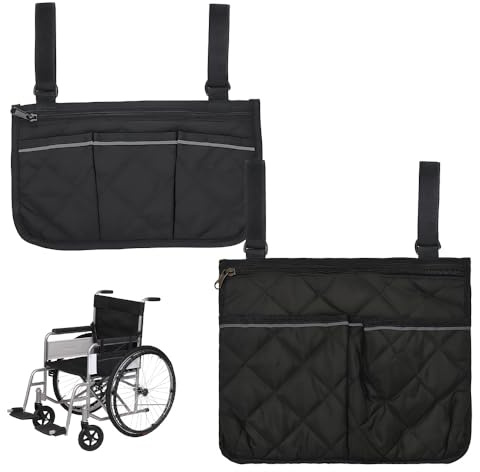 ZSUIQIN 2 Pezzi Borsa Laterale per Bracciolo, Borsa per Sedia a Rotelle con Tasche, Borsas di Stoccaggio per Bracciolo per Sedia a Rotelle per Sedia a Rotelle, Sedie Elettriche (Nero)