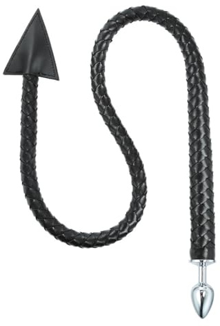 Générique Cravache multifonctionnelle en Cuir tressé avec extrémité et Queue triangulaires, Longueur Totale Environ 108 cm-FRRS45 (Noir)