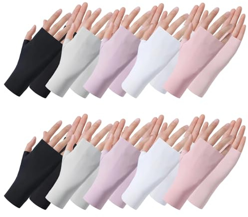 Eniyou 10 Paia Guanti Cotone Senza Dita Guanti in Cotone Design Senza Dita Protezione Uv Efficace Adatti a Diverse Attività tra Cui Guida Golf Ciclismo Lavoro All'aperto Bianco Nero Grigio