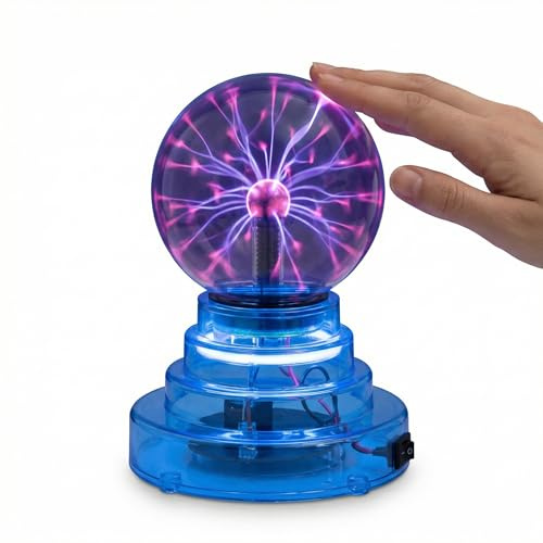 MIJOMA Lampada a sfera al plasma – reagisce al tocco e al suono – Funzionamento a batteria con celle AAA intercambiabili – Luce decorativa per scrivania e scaffale