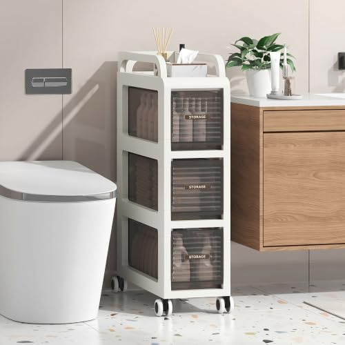 ZHYOCOGY Bathroom Storage with Drawers, 20cm Wide Slim Storage Cabinet