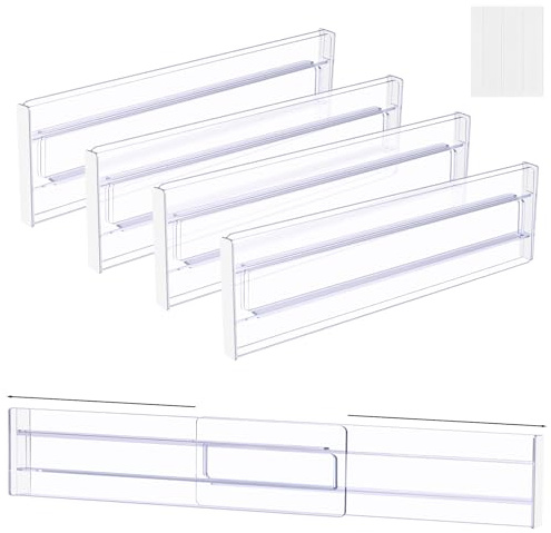 Alaoo Separateur Tiroir Plastique, 4pcs Réglables Extensibles 27.5 à 52.5cm
