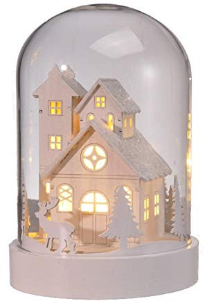 Campana di vetro decorativa a LED. Mini città di Natale. Scena di Natale in vetro illuminato.