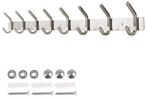 Dripex Coat Hooks Wall Mounted, 8 Hooks Coat Rack, 304 Stainless Steel | Rustproof, Heavy Dudy, Towel & Hat Hanger, Hallway, Door, Bathroom, Kitchen, Cloakroom, 59cm, Screws Included