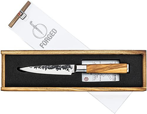Forged Olive, coltello universale da 12 cm, realizzato a mano, in scatola di legno