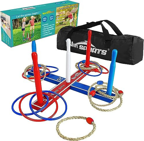 Win SPORTS Hochwertiges Ringwurfspiel-Set aus Holz, Wurfspiel, Indoor- und Outdoor-Spiele für Kinder und Erwachsene, inklusive Holzsockel, lustiges Familien- oder Freundespiel