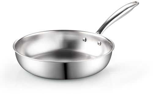 Cook N Home 10-inch Stainless Steel Frying Pan, Tri-Ply Clad 18/10 Stainless Steel Skillet Sauté Cooking Fry Pan, Induction Cookware, Silver