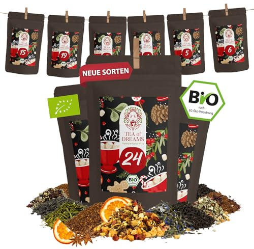 Tee Adventskalender 2025 Bio - Geschenk für Frauen und Männer - Mit Liebe gefertigt von Menschen mit Behinderung - 24 x 10g Weihnachtskalender