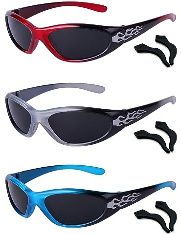 XINB LOOK 3-pairs Kids fashionable flame texture Sunglasses, for Kids Age 3-10, Toddler Sunglasses Boys Anti-UV Protection