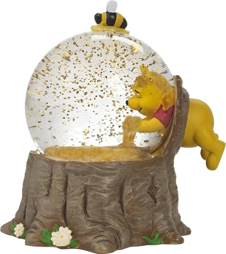 Pooh Bear Musical Snow Globe Collectible Honey Scene Figurine with Wind-Up Music Box, 5.5 Inch Resin and Glass Display Decoration, Holiday Birthday Gift for Fans and Collectors