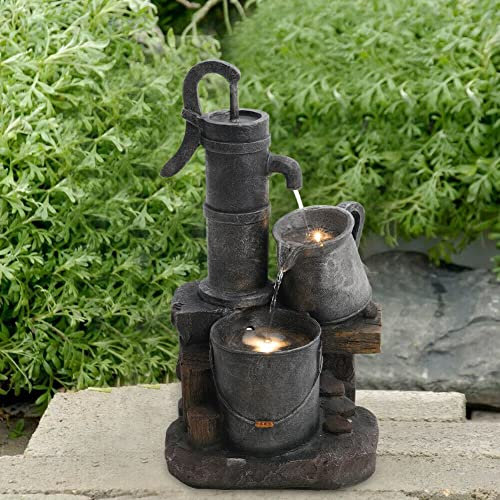 Indoor/Outdoor Garden Water Fountain Outdoor water fountain Garden Water Feature Fountain Electric LED Cascade Outdoor Statue Ornament Decor for Deck, Patio, Porch, Yard Decor Decoration