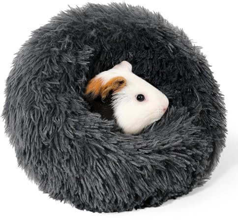 ONEJU Letto in peluche per porcellini d'India, con cavia, cuscino estraibile, super confortevole, ideale per conigli e piccoli animali domestici, grigio scuro