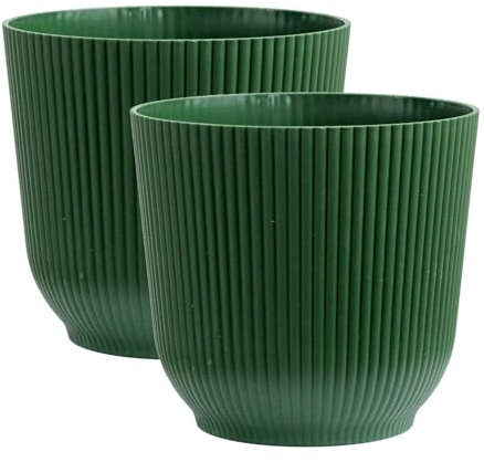 Olly & Rose Oxford, Vaso per piante, in plastica rinforzata, confezione da 2, per interni ed esterni, per giardino e casa, vasi per piante in resina rinforzata (verde, 18 cm)