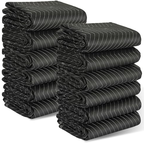 AKOZLIN Lot de 12 Couvertures de Déménagement,182,9 x 101,6 cm,Noir | Rembourrées, Robustes, Qualité, Protection Sûre