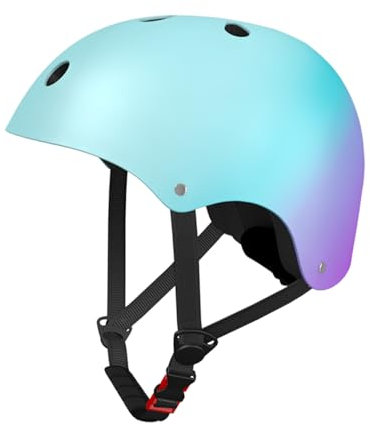 LANOVAGEAR Skaterhelm Fahrradhelm, Belüftung Sicherheit leicht Skateboarding Helm für Fahrrad Skateboard Scooter Kind Erwachsene (grün+blau+lila, M)