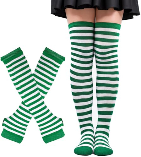 Lufdegim Calcetines largos de punto para mujer, a rayas, para disfraz de fiesta
