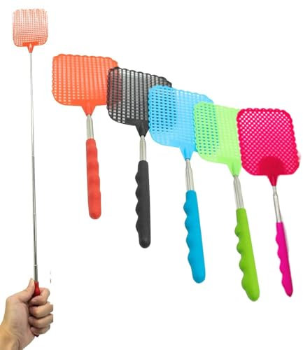 Lot de 5 tapettes à mouches extensibles télescopiques - Lutte manuelle contre les parasites - Protection contre les moustiques et les insectes
