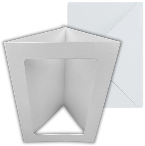 Stella Weds 10 Pack A6 White Rounded Oblong Aperture Card Blanks & Envelopes, Tri-Fold - 300gsm for DIY Greeting Cards, Invitations, Photo Display, and Craft Projects