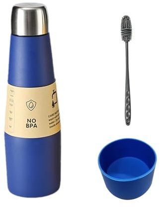 MYLERCT Botella Termo, 532 ml Botella Acero Inoxidable, Aspiradora Termo Agua, Azul Conservación Calor Durante 12 Horas, con Funda Inferior Taza y Cepillo para, para Exteriores y Oficinas