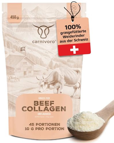 Carnivoro Beef Kollagen Pulver [450g] - Premium Kollagen Hydrolysat aus der Schweiz - Peptide Typ 1 und 3 - Sehr Gute Löslichkeit - Geschmacksneutral