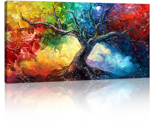 Framed Abstract Red Blue Trees Canvas Wall Art, Large Nature Colorful Trees Wall Paintings Fantasy Tree Art Prints Pictures Artwork for Living Room Bedroom Wall Decor Ready To Hang 50x100cm