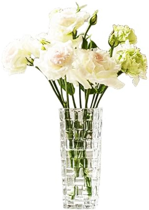 Esmiome Clear Glass Vase for Flowers Square Embossed Rectangle 6in High Glass Bud Vases Small Vase for Flowers Plant Terrarium Candle Holder Water Glasses for Wedding Centerpiece Office Table, Rattan