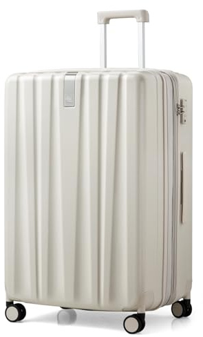 Hanke Koffer XL Reisekoffer mit Rollen Groß PC Hartschalenkoffer Reisekoffer mit TSA-Schloss Erweiterbar Großer Koffer 71cm(103L), Elfenbein