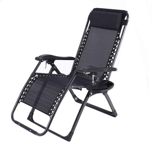 BNZCZY Zero Gravity Chair Reclining Sun Loungers for Garden Outdoor Folding Sun Lounger with Head Pillow for Patio Gardens Camping(Size:Set of 1,Color:Black)