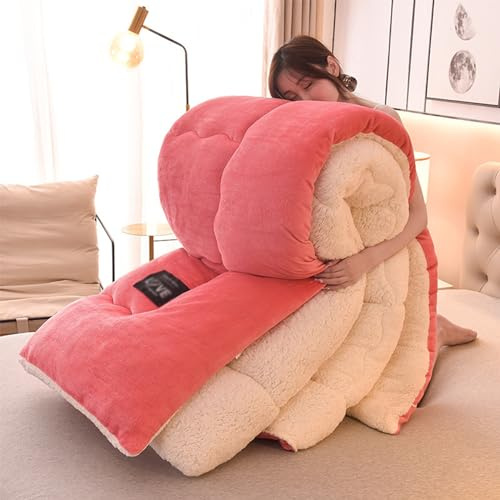 XFZJCHAP Winter Quilt, Thicken Warm Lamb Cashmere Blanket Winter, Lamb Wool Blanket, Heavy Blankets for Winter Double Bed, Bedding Fleece Blanket for Home Bedroom,Green,180×220cm