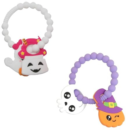 2Pcs Teething Ring, Teether, Cute Ghouls Ring Teethers Silicone Teether,Girl or Boy Halloween Teethers,Nightmare Before Halloween Gifts