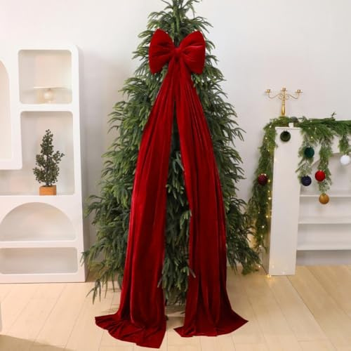 HpLive Fiocco Grande in Velluto per Albero di Natale, 40x200cm, Decorazione Natalizia per Albero, Ghirlanda o Tavolo Festivo (Vino Rosso)