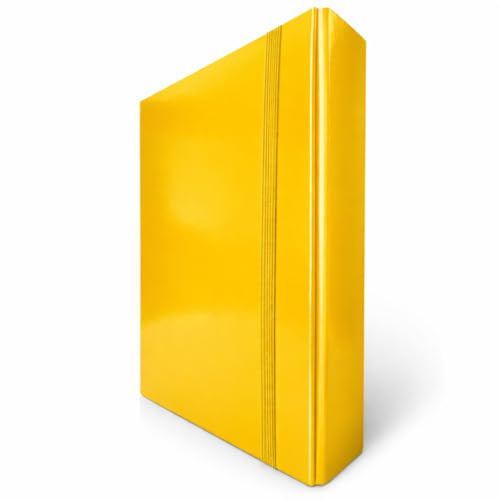 Porte-documents avec élastique plat 5 pièces, dos 10 cm, dossier 3 rabats rigides avec élastique en carton plastifié, brillant pour bureau, école ou étude, fabriqué en Italie jaune